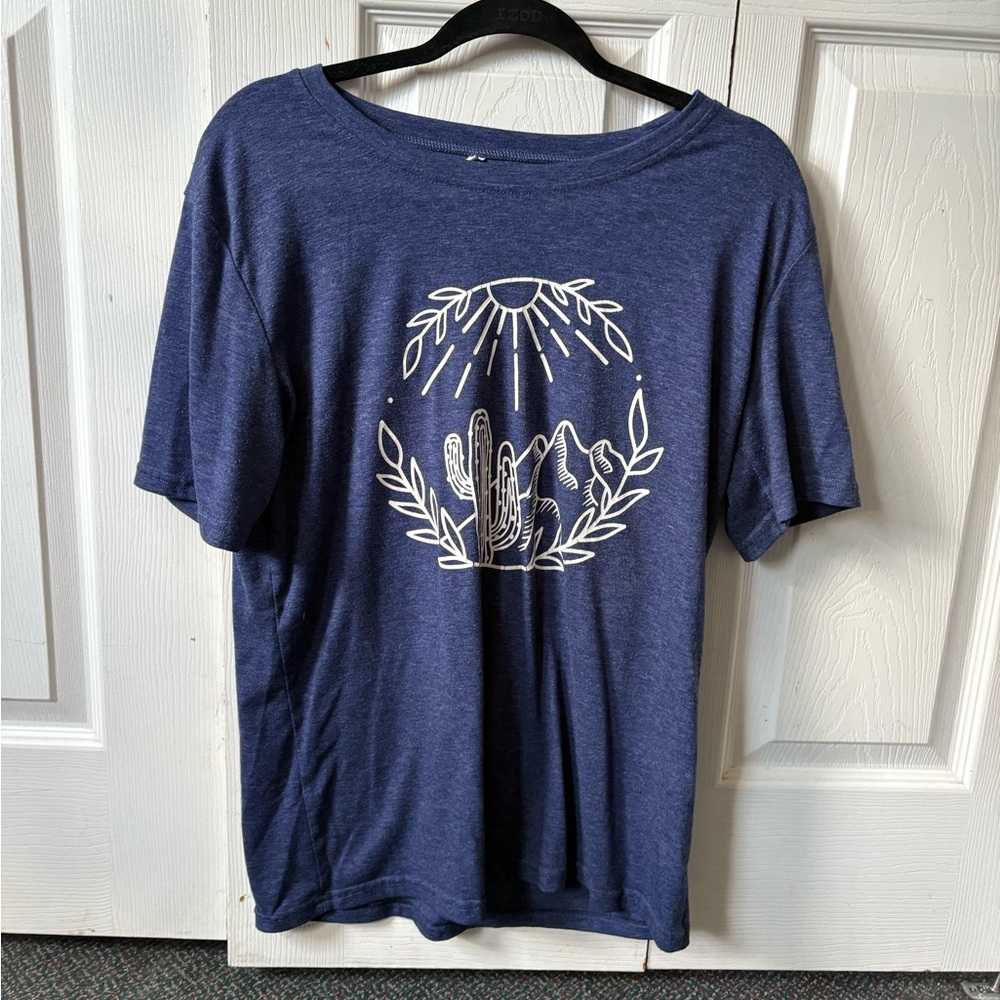 Blue Graphic T-Shirt with Cactus Design